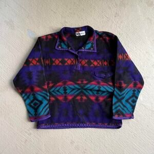 Vintage 90s Aztec Western Style Men's L Henley Buttoned Fleece